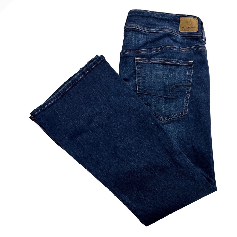 American Eagle Kick Boot Jeans Womens 14 Short Dark Wash Super Stretch‎ Bootcut